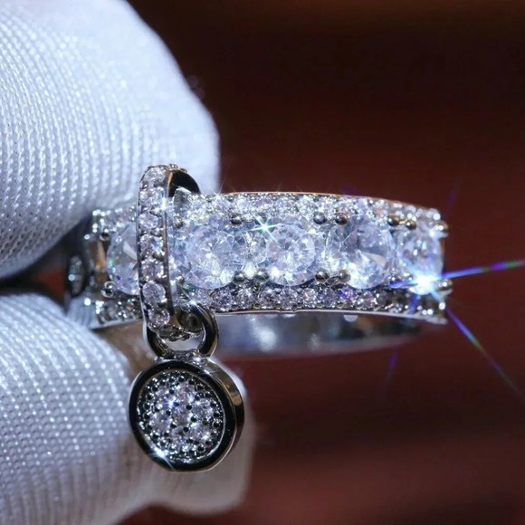 925 Sterling Silver Coin Drop Belt Buckle Ring - Picture 4 of 7